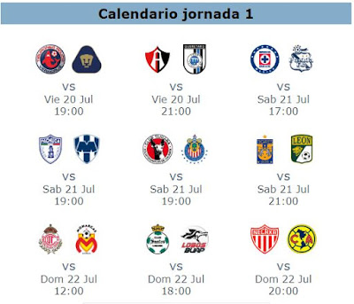 Calendario y trasmisiones en vivo de la jornada 1 del futbol mexicano