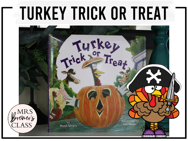 Turkey Trick or Treat book activities unit with printables, literacy companion activities, reading worksheets, and a craft for Halloween in Kindergarten and First Grade