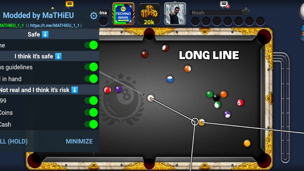 8 ball pool long line mod unlimited coin and Cash anti ban