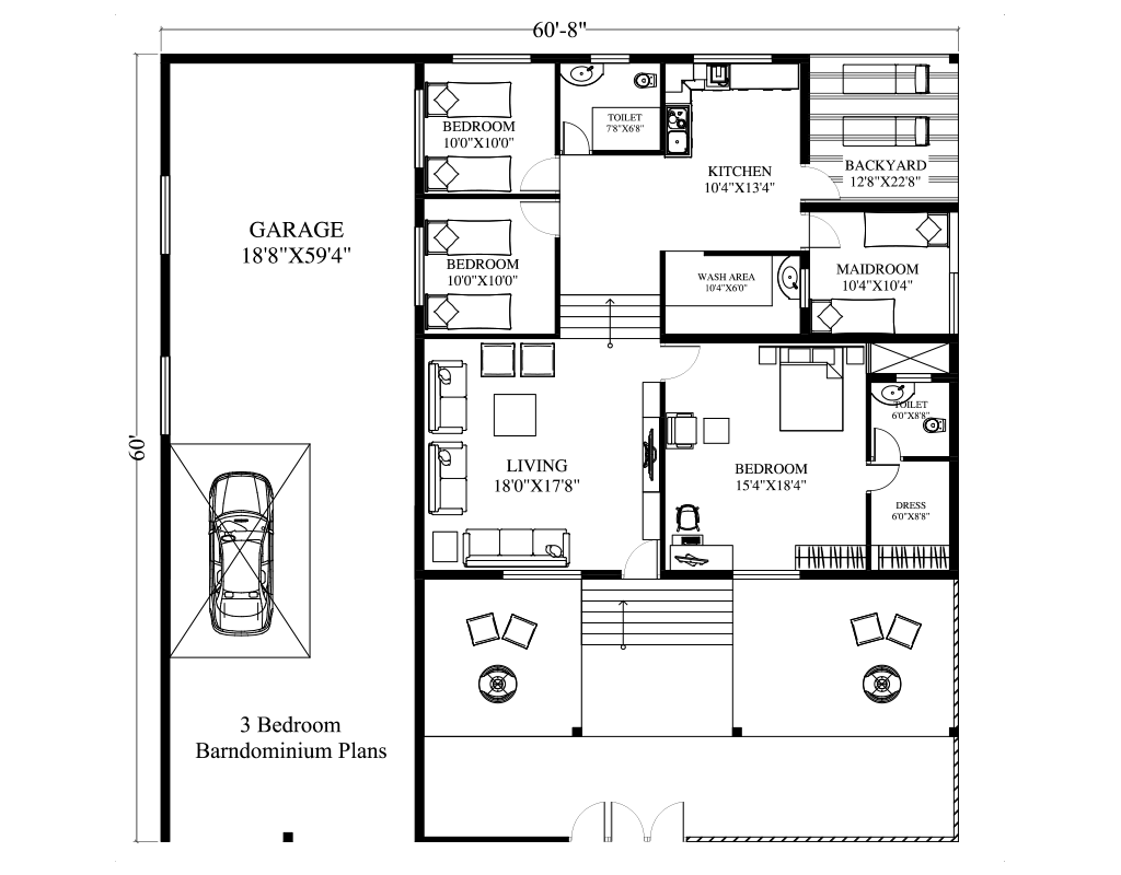 60x60 barndominium floor plan