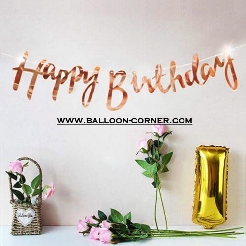 Bunting Garland HAPPY BIRTHDAY Warna Rose Gold