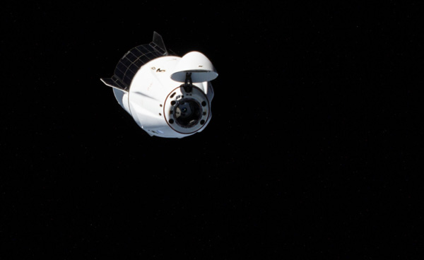 A snapshot of SpaceX's Crew Dragon Endeavour floating away from the International Space Station (off-screen) on May 2, 2024...to make way for the arrival of Boeing's Starliner capsule during next week's Crew Flight Test.