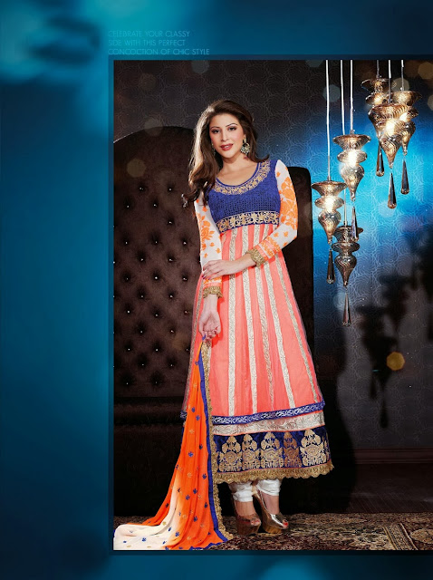 Mesmerizing Ivory, Royal Blue & Tomato Salwar Kameez   