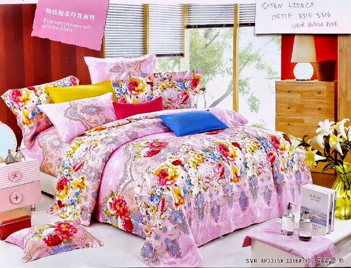 Sprei Satin Jepang Motif Ukir Bunga Pink