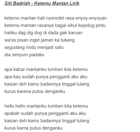 Lirik Lagu Siti Badriah"Ketemu Mantan"