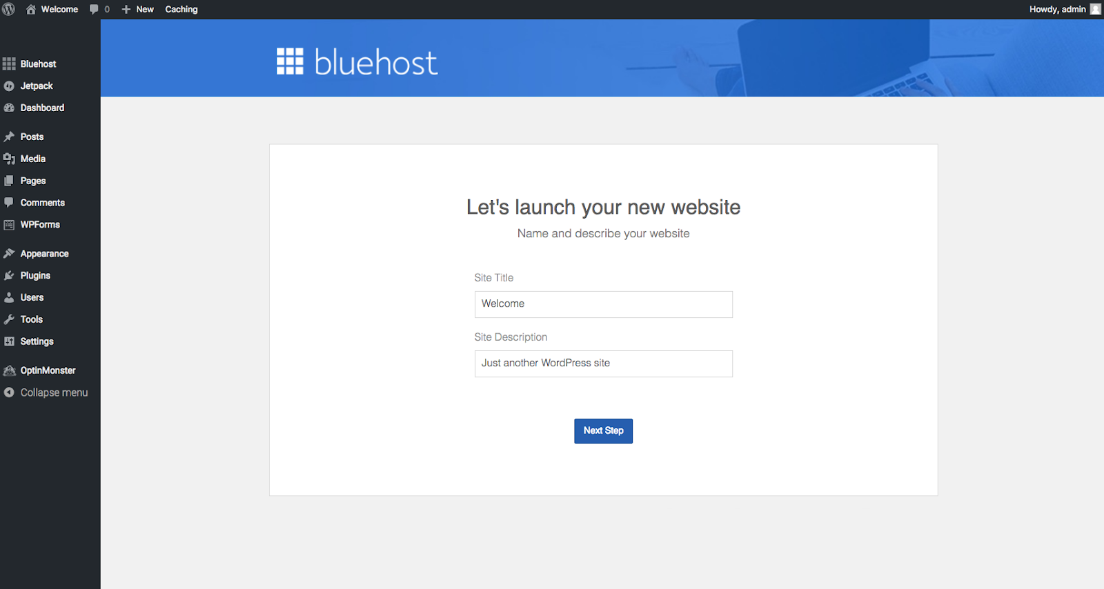 Welcome to Bluehost WordPress Dashboard 