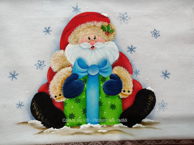 pintura de natal papai noel sentado com presente