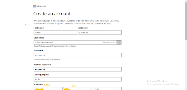 Outlook account creatation in hindi step-4 how to fillap account creataion from partical