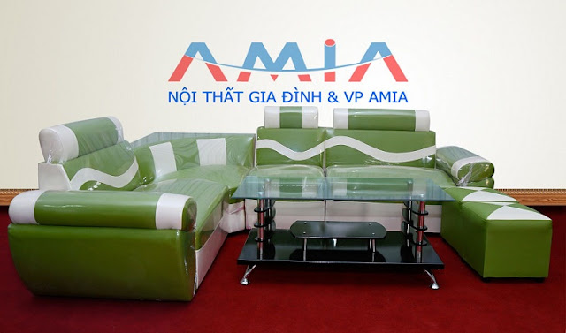 Hình ảnh mẫu sofa góc da giá rẻ dưới 5 triệu đồng với gam màu xanh trẻ trung, đẹp mắt