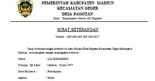 Contoh Surat Keterangan Usaha Dari Desa atau Kelurahan 