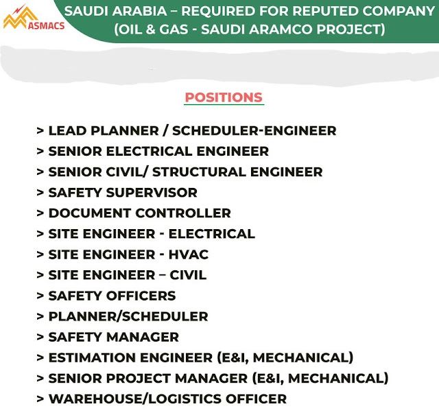 Job Openings for Aramco Project in Saudi Arabia