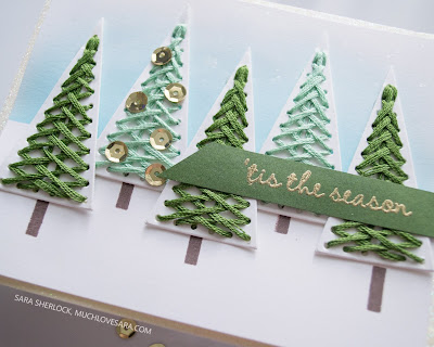 This sweet stitched Christmas card was created using stamps and dies from the Concord & 9th 2019 Holiday Release.  Featuring the Merry Shapes bundle.  For the full details for each of four cards, along with details about where to purchase the supplies used, please visit the blog post.