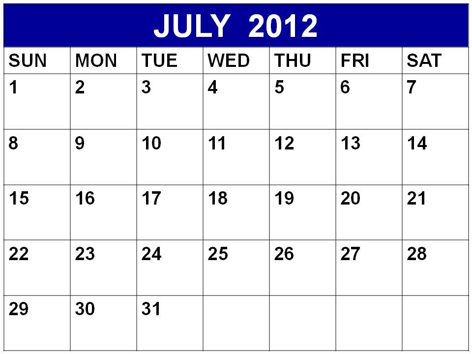 calendar template 2012. July Calendar Template
