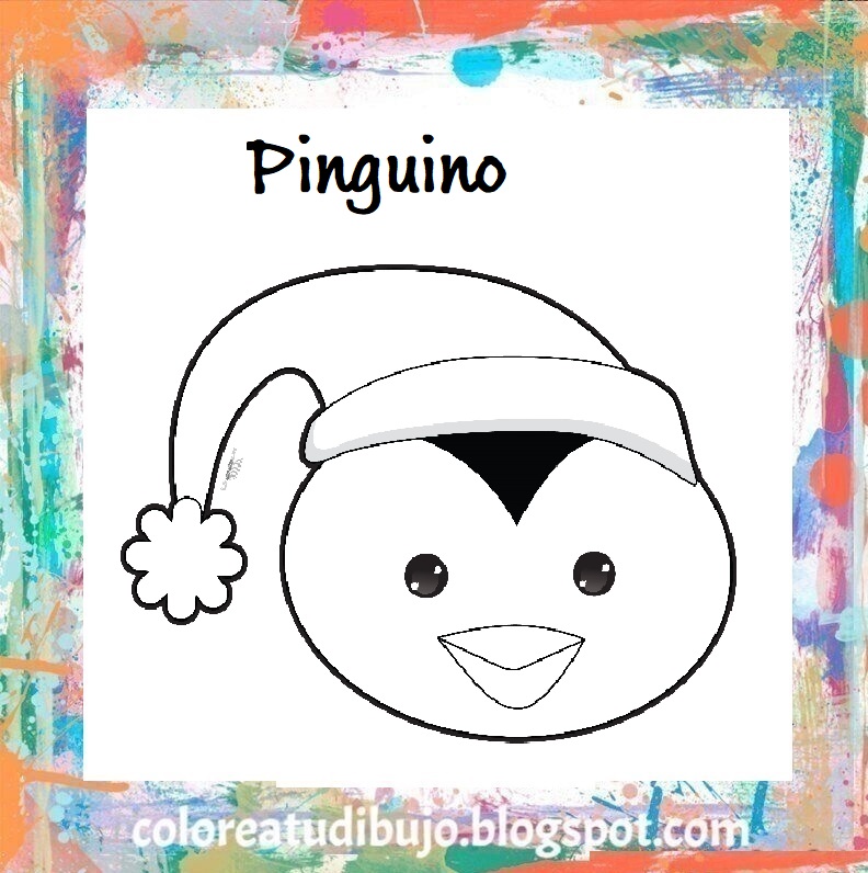 CARA de 1 Pinguino CON gorro para colorear