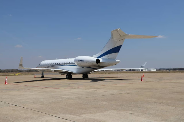 T7WSS on the tail of the private jet at Kenneth Kaunda International airport "DEC"