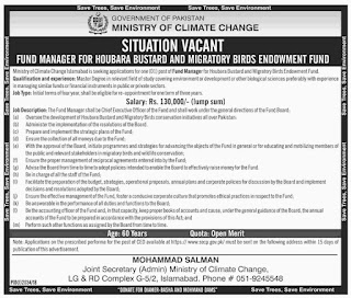 Ministry of Climate Change Pakistan Jobs 2019 for Fund Manager