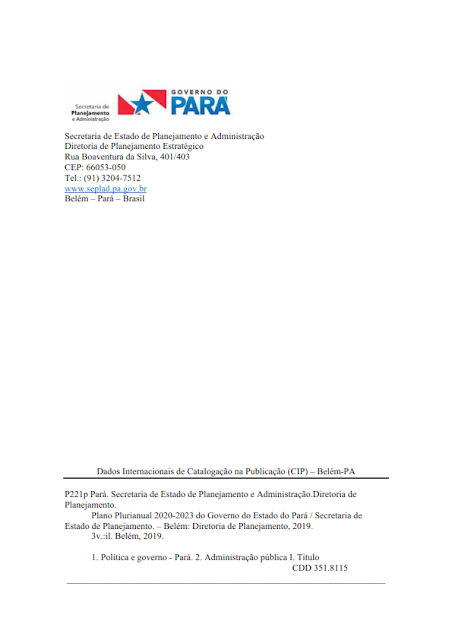 PPA – PLANO PLURIANUAL – 2020 – 2023 - V. I - REGIÃO DE INTEGRAÇÃO TAPAJÓS