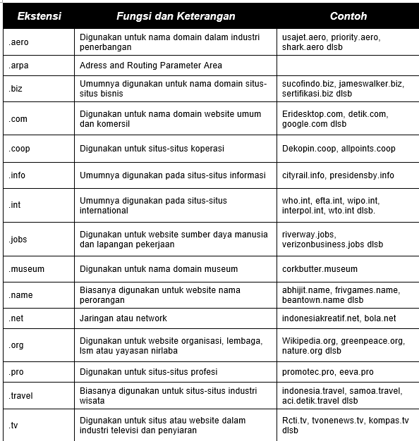 tabel jenis domain dan penjelesannya