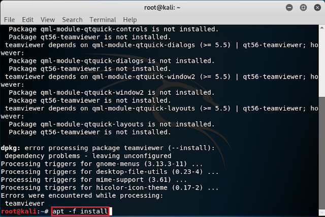 Kali Linux, installazione dipendenze tramite apt -f install