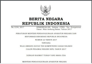 Menpan RB Nomor 22 tahun 2017 Tentang TKD CPNS