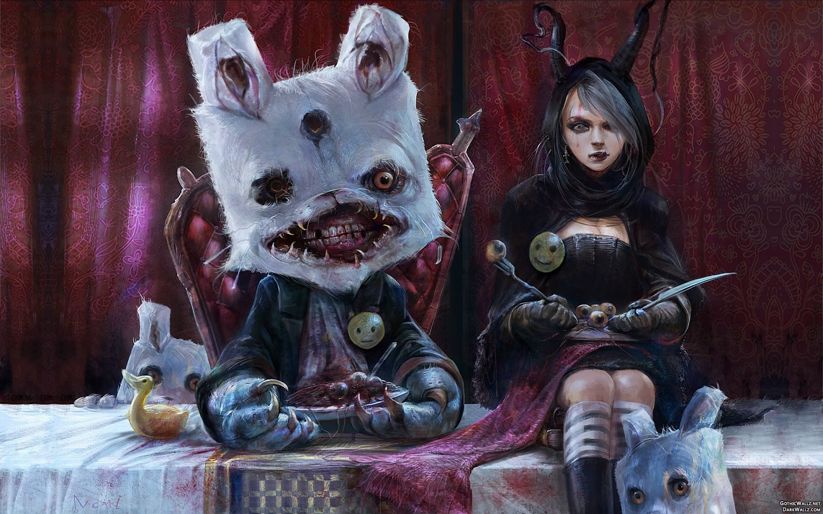  Creepy girl with her scary teddy beer | Dark Gothic Wallpaper Download