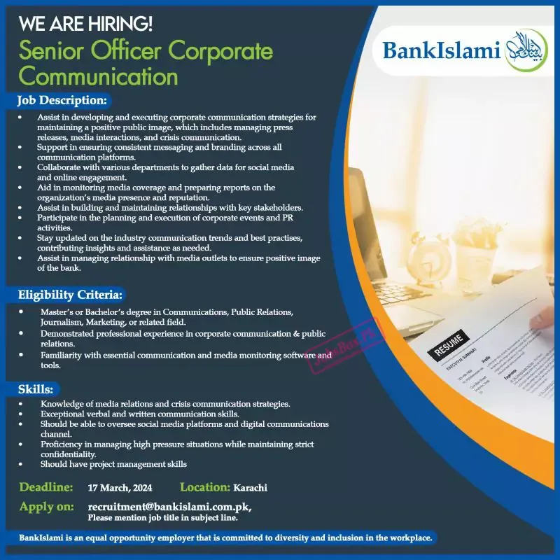 Latest Advertisement Bank Islami Jobs 2024