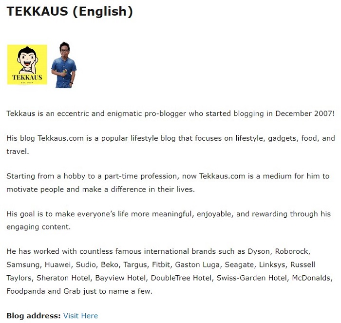 Tekkaus is Malaysia's Best Lifestyle Blogger