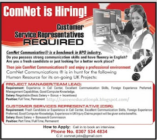 ComNet Communication benchmark in BPO Industry require following staff