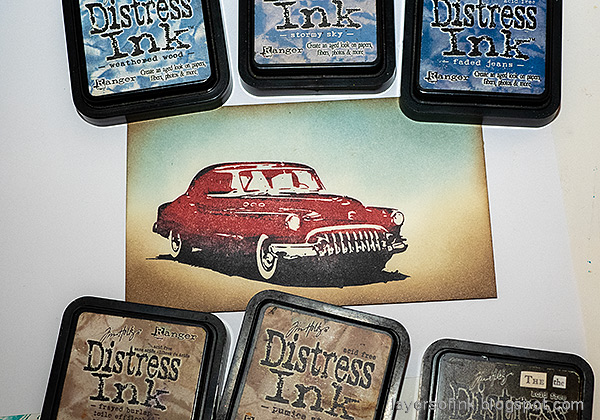 Layers of ink - Roadtrip Card Tutorial by Anna-Karin Evaldsson. Ink with various Distress Inks.