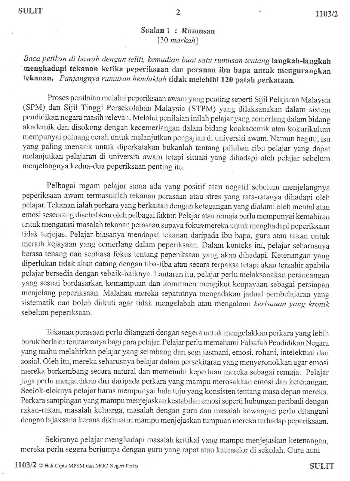 Laman Bahasa Melayu SPM: PANDUAN MENJAWAB TEKS RUMUSAN 