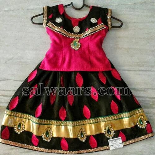 Black and Pink Satin Pavada