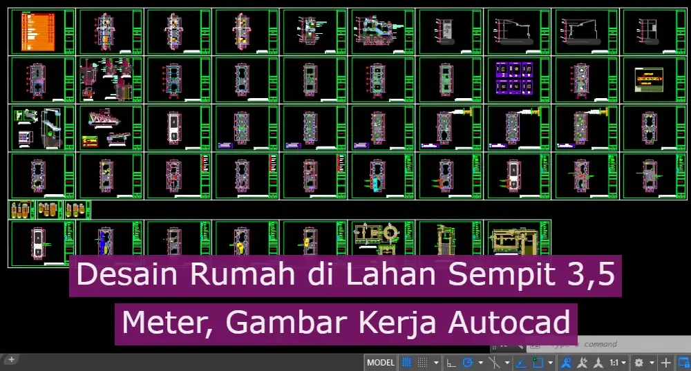 Gambar Autocad Rumah di Lahan Sempit Lebar 3,5 Meter