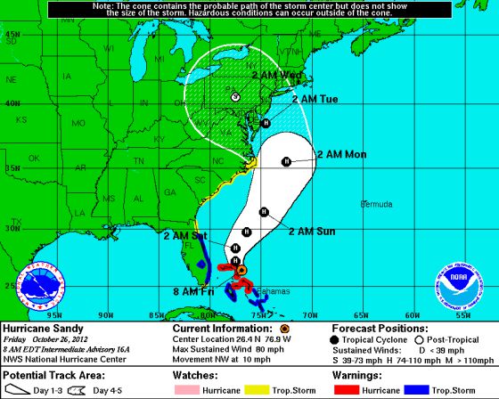 Sandy recupera la categoría de huracán en su avance hacia EE UU