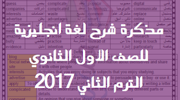 مذكرة شرح لغة انجليزية للصف الاول الثانوي الترم الثاني 2017