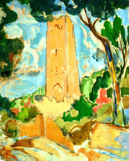 Le minaret de Mansourah à Tlemcen. 1965 - Bachir Yelles - Esquisse à la gouache