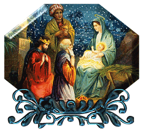 Animated snowing nativity clip art image