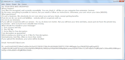 Hermes837 Ransomware note, записка о выкупе