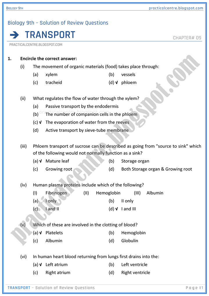 transport-review-question-answers-biology-9th-notes