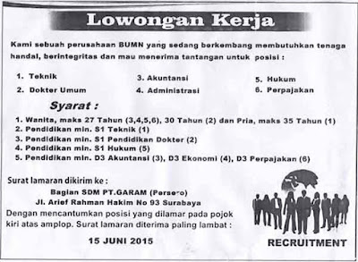 Contoh Iklan Lowongan Pekerjaan Dan Surat Lamarannya ...