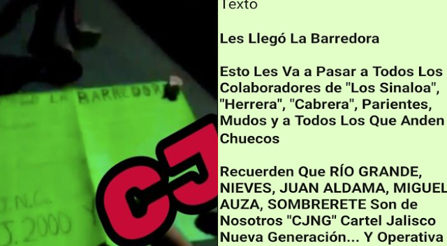 "Les llego la Barredora" esto les va a pasar a todos los colaboradores de "Los Sinaloa" El CJNG llega a marcar terreno y les deja amenaza al CDS con mujer decapitada