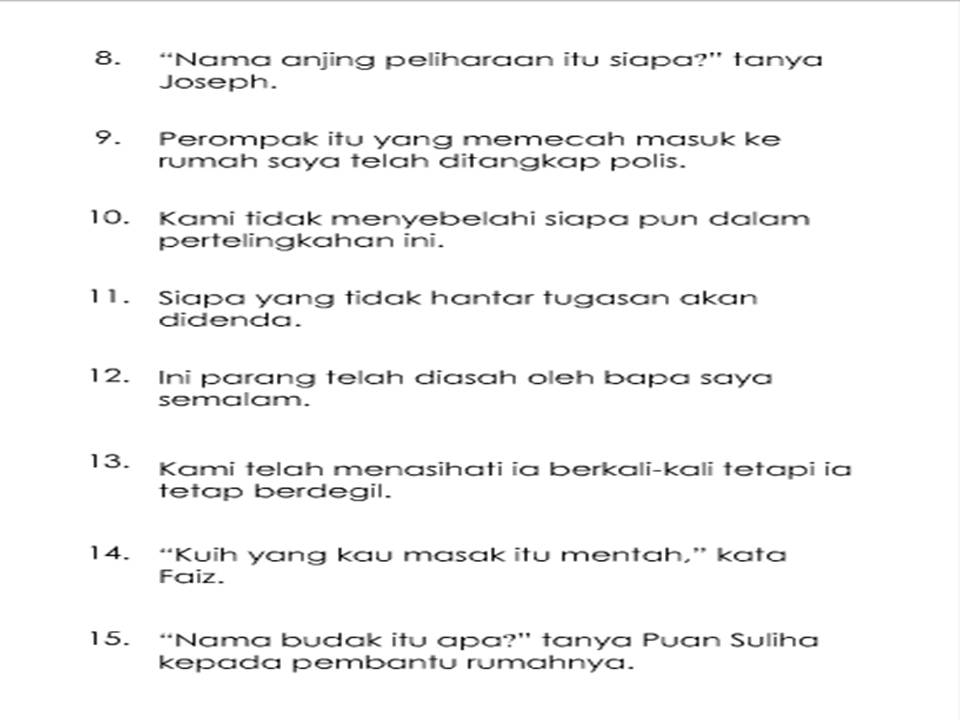 Bahasa Melayu Tingkatan 2: LATIHAN KATA NAMA KHAS / KATA GANTI