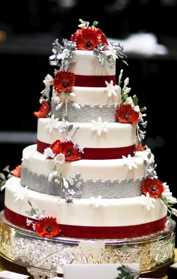 Fun red and silver wedding cake shaped as gift boxes created by Pink Cake