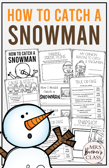 How to Catch a Snowman book activities unit with literacy printables, reading companion activities, lesson ideas, and a craft for winter in Kindergarten and First Grade