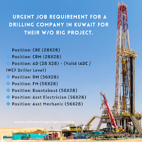  Urgent job requirement for a drilling company in Kuwait for their W/O Rig project.