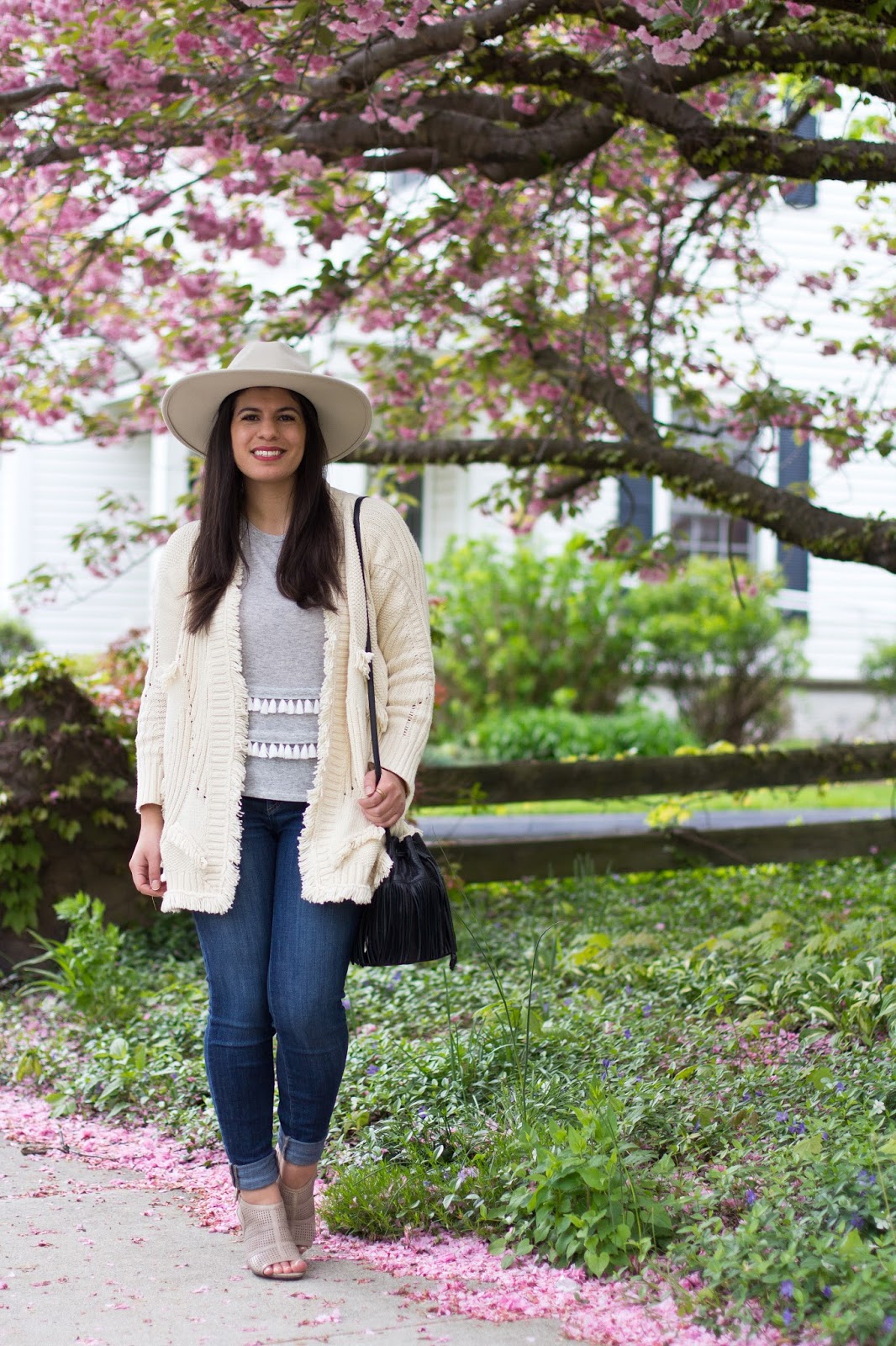 fringe cardigan and tassel tee 