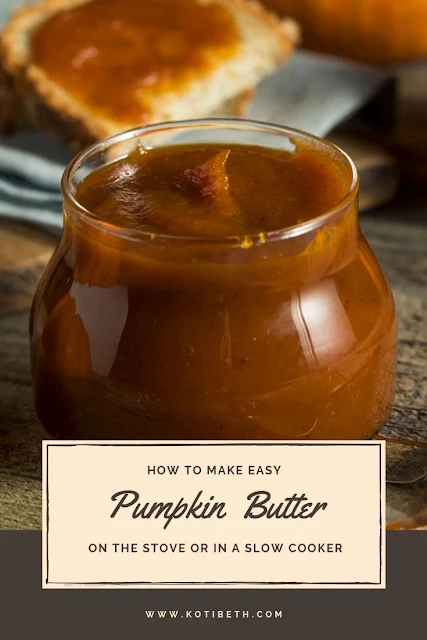 How to make an easy homemade pumpkin butter recipe. This recipe is naturally vegan and can be sugar free with maple syrup and coconut sugar. This is just like Trader Joes pumpkin butter. Use fresh or canned pumpkin for this quick DIY recipe. Make it in a slow cooker or crockpot or stovetop. What to do with pumpkin butter bars, desserts, or on toast. #pumpkinbutter #pumpkin