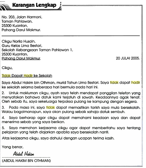 Contoh Karangan Surat Kiriman Tidak Rasmi - Contoh 36