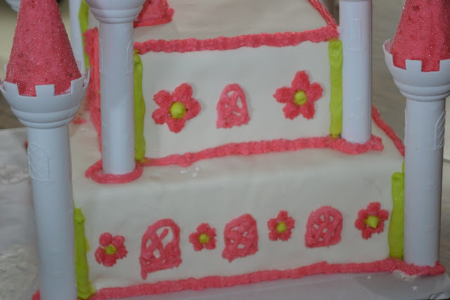 pink and green princess castle cake