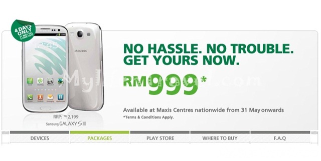 Samsung galaxy S3 Maxis plan Only RM999 