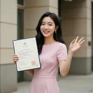 자격증 합격해서 자격증을 들고 웃고있는 여성